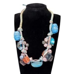 Handmade Beaded Necklace 18" Chunky Retro